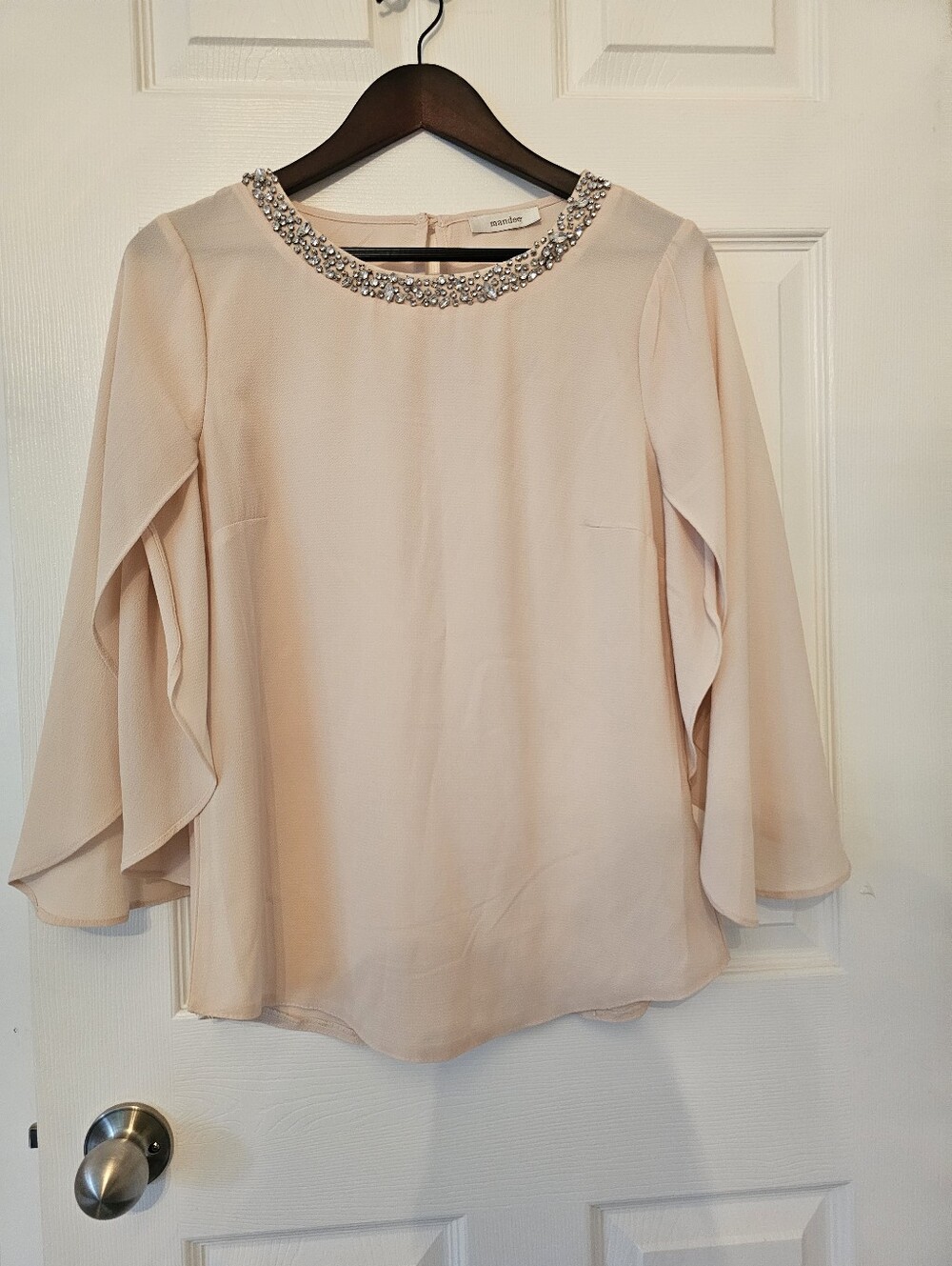 Mandee Embellished Neck Ruffled Sleeve Blouse - Blush. Small - Picture 6 of 6